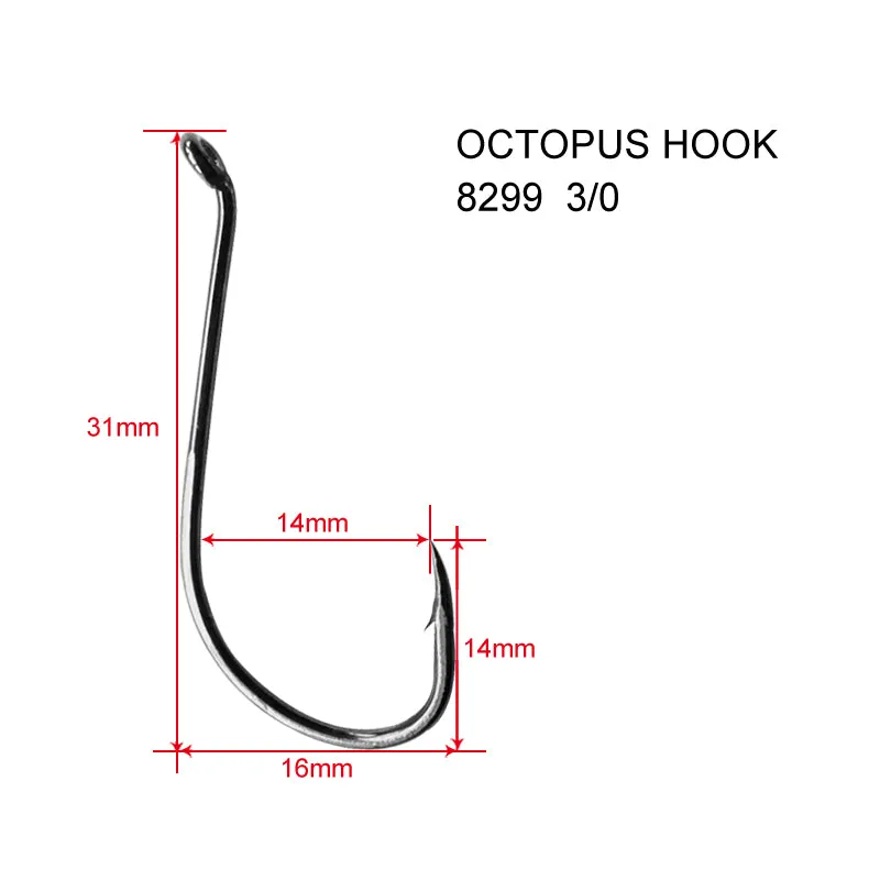 100 X Chemically Sharpened Octopus Beak Hooks at 4 Sizes 3/0-6/0 Fishing Tackle