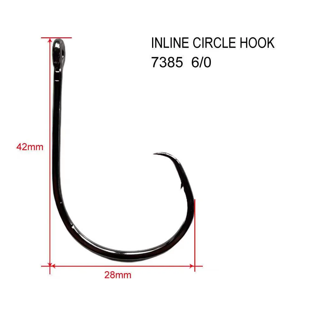 100pcs 6/0 Straight Eye Inline Circle Hooks Tackle Tournament Fishing Tackle
