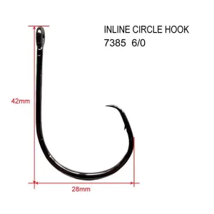 100pcs 6/0 Straight Eye Inline Circle Hooks Tackle Tournament Fishing Tackle