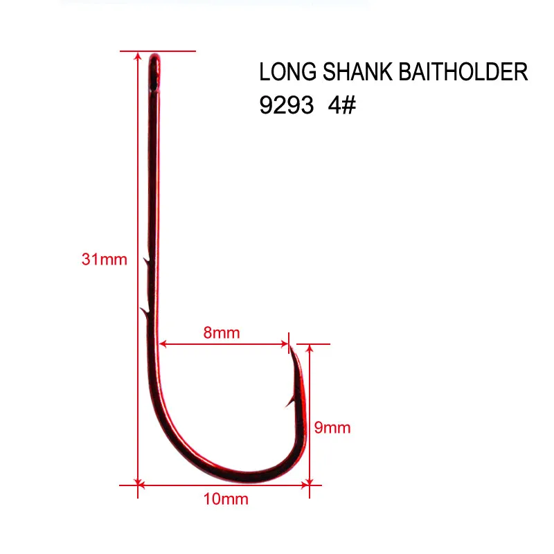 100X Long Shank Baitholder Hooks RED Size 4# Fishing Tackle