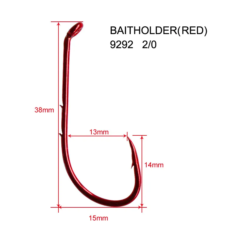 100xChemically Sharpened Baitholder Hooks2/0 Red Fishing Tackle