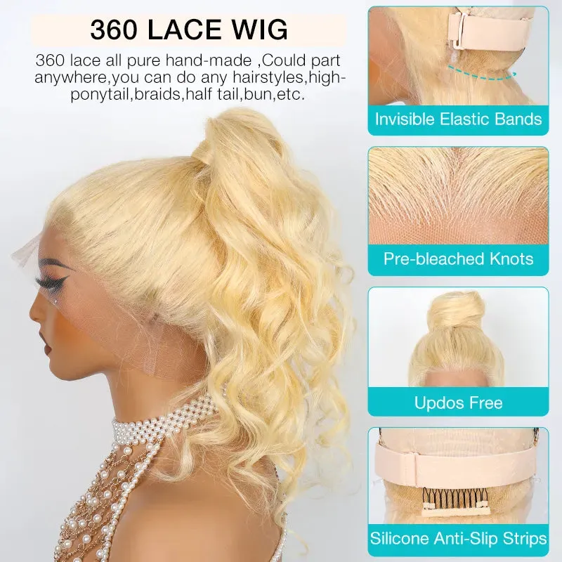 14-inch Blonde 3D Body Wave 360 Lace Frontal With Invisi Strap Glueless Wig Fresh Length