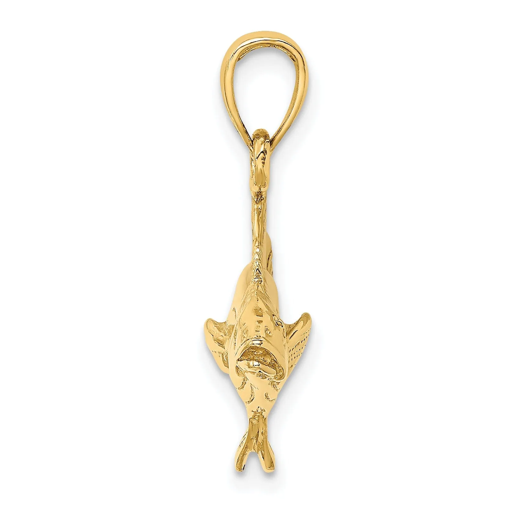 14K Yellow Gold Polished Textured Finish 3-Dimensional Cobia Fish Charm Pendant