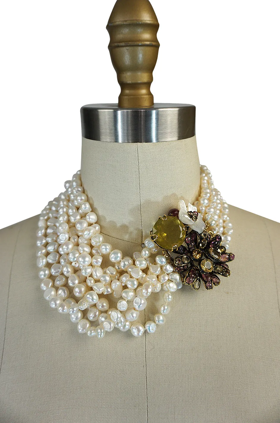 1990s Iradj Moini Multi-Strand Freshwater Pearl Choker Necklace