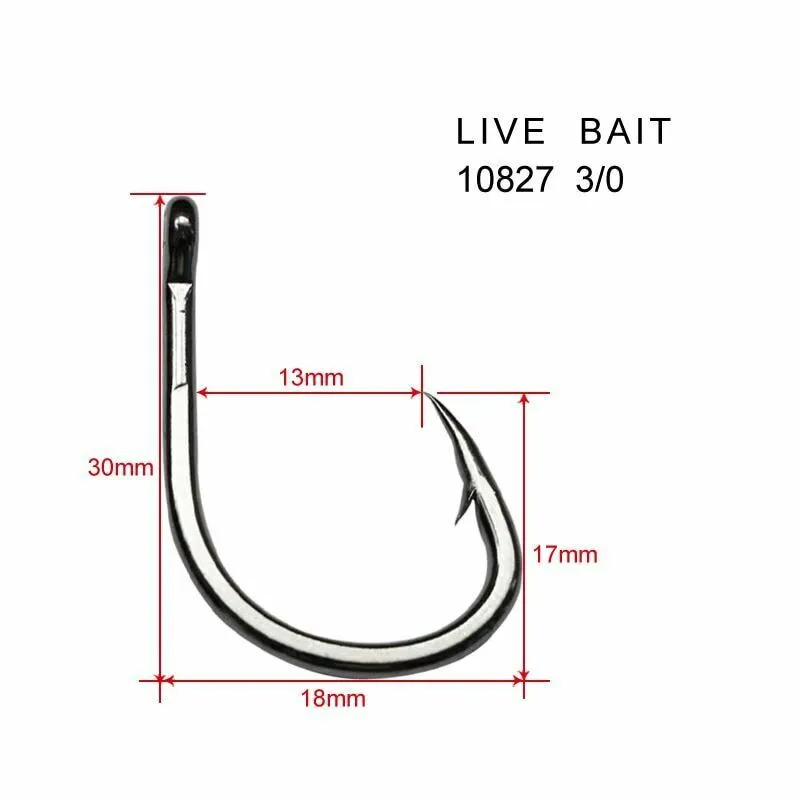 20Pcs Chemically Sharpened 4X Strong Live Bait Hooks Size 3/0 Fishing Tackle