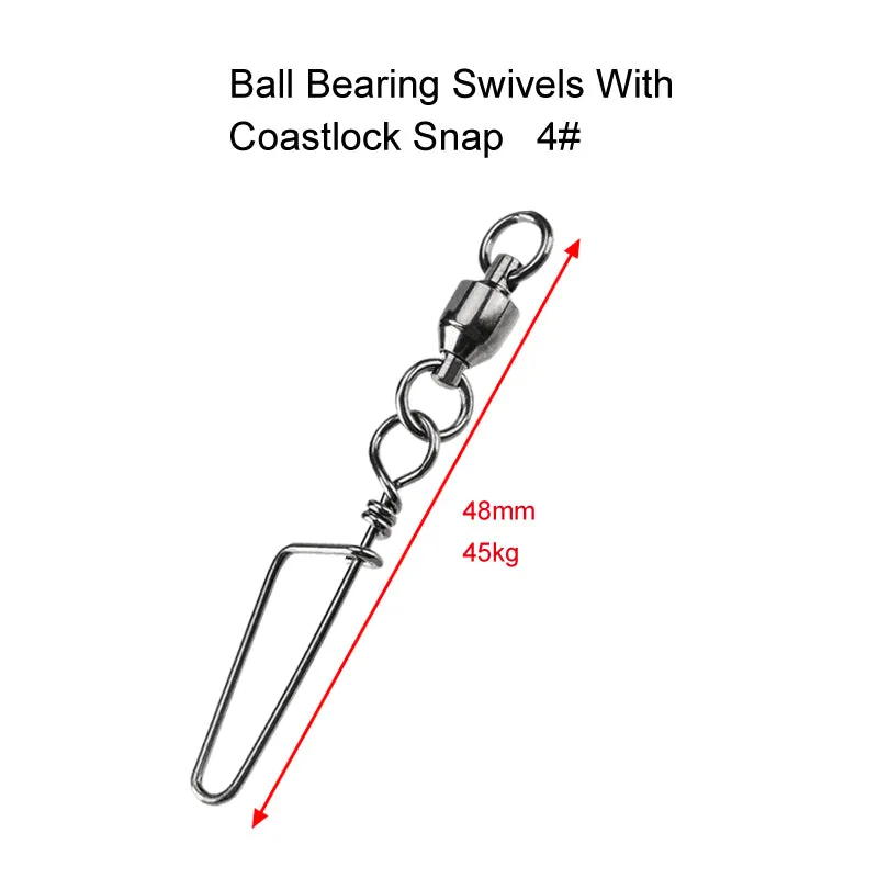 20X Size 4# Ball Bearing Swivels with Coastlock Snap Fishing Tackle