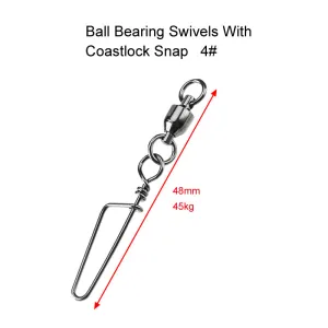 20X Size 4# Ball Bearing Swivels with Coastlock Snap Fishing Tackle
