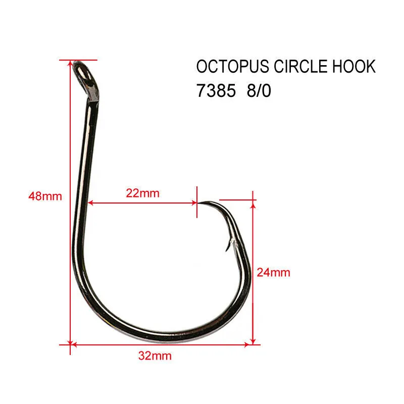 50 x8/0 Chemically Sharpened Octopus Circle Hooks Fishing Tackle