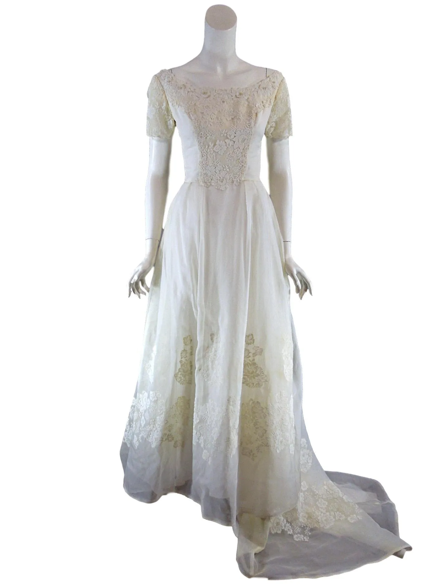 60s Organza and Lace Wedding Gown