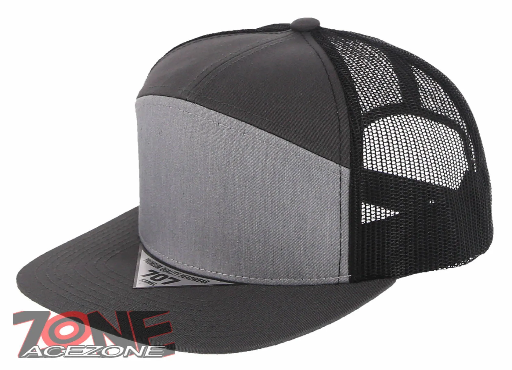 7 PANEL FLAT BILL SNAPBACK TRUCKER BASEBALL CAP HAT CHARCOAL GRAY LIGHT GRAY
