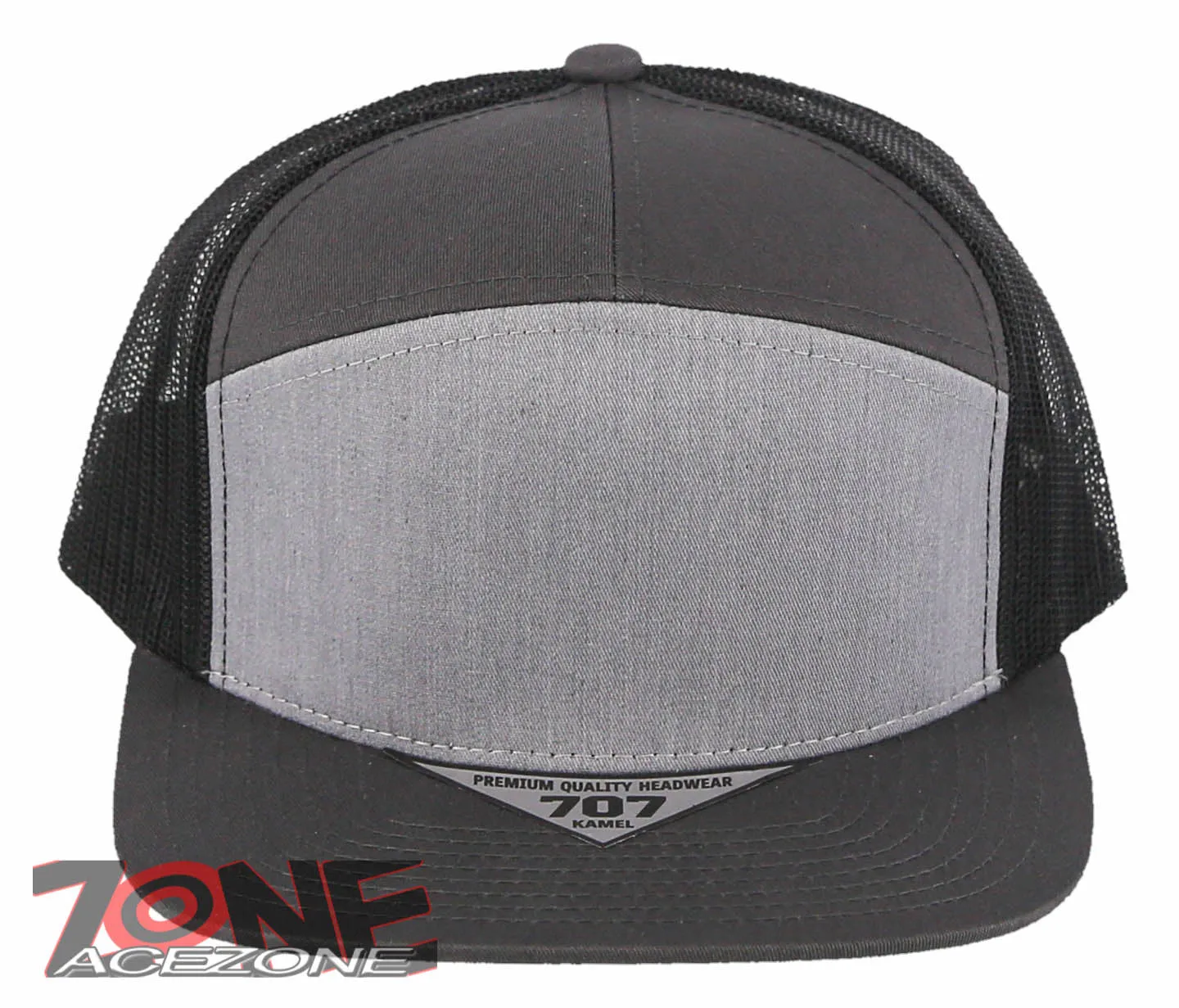 7 PANEL FLAT BILL SNAPBACK TRUCKER BASEBALL CAP HAT CHARCOAL GRAY LIGHT GRAY