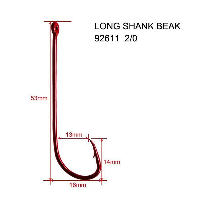 90 x Quality Long Shank 2/0 RED Hooks Fishing Tackle