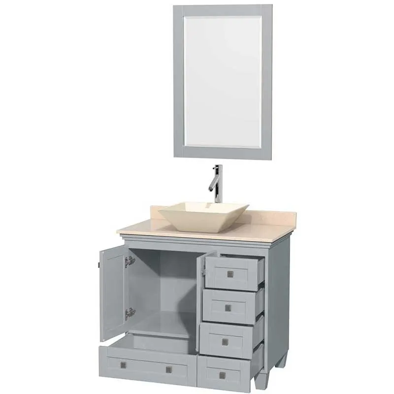 Acclaim 36" Single Bathroom Vanity in Oyster Gray, Ivory Marble Countertop, Pyra Bone Porcelain Sink and 24" Mirror