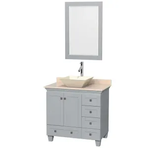 Acclaim 36" Single Bathroom Vanity in Oyster Gray, Ivory Marble Countertop, Pyra Bone Porcelain Sink and 24" Mirror