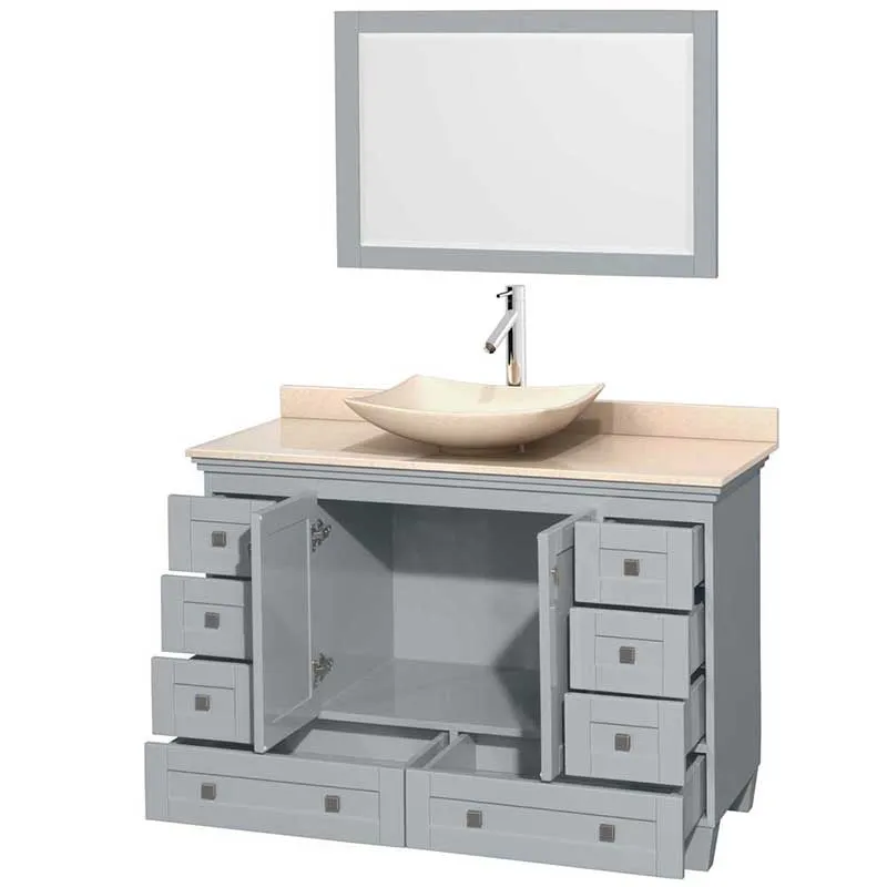 Acclaim 48" Single Bathroom Vanity in Oyster Gray, Ivory Marble Countertop, Arista Ivory Marble Sink and 24" Mirror