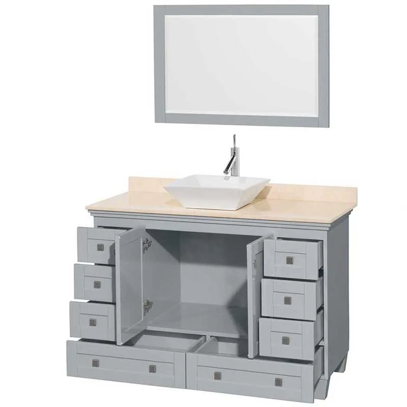 Acclaim 48" Single Bathroom Vanity in Oyster Gray, Ivory Marble Countertop, Pyra White Porcelain Sink and 24" Mirror