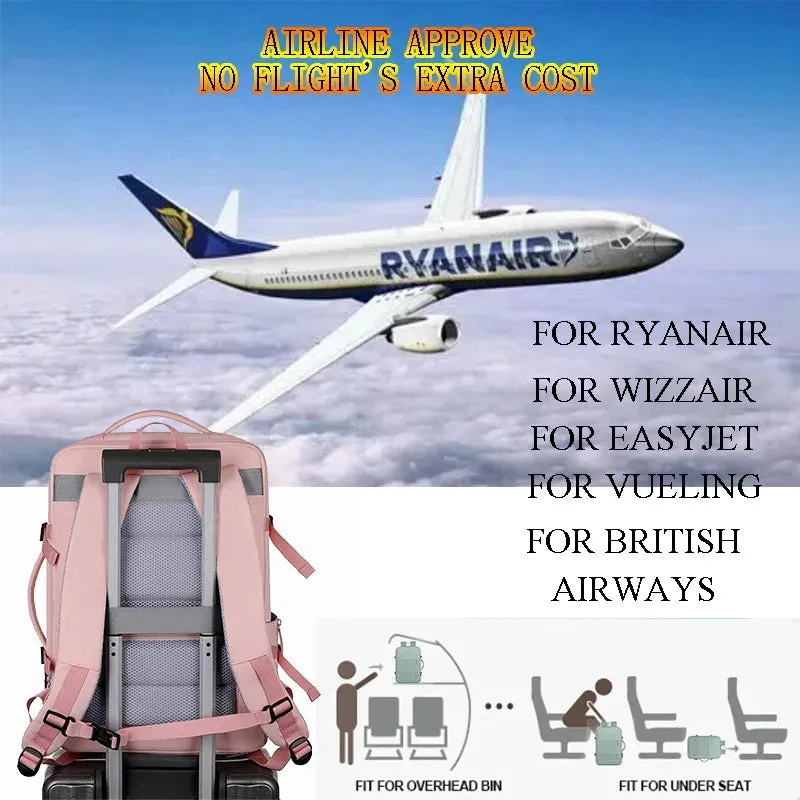 Airplane Travel Backpack Cabin Laptop Camping Casual Large Nylon Waterproof Carry On Trolly With Shoe Compartment For Ryanair