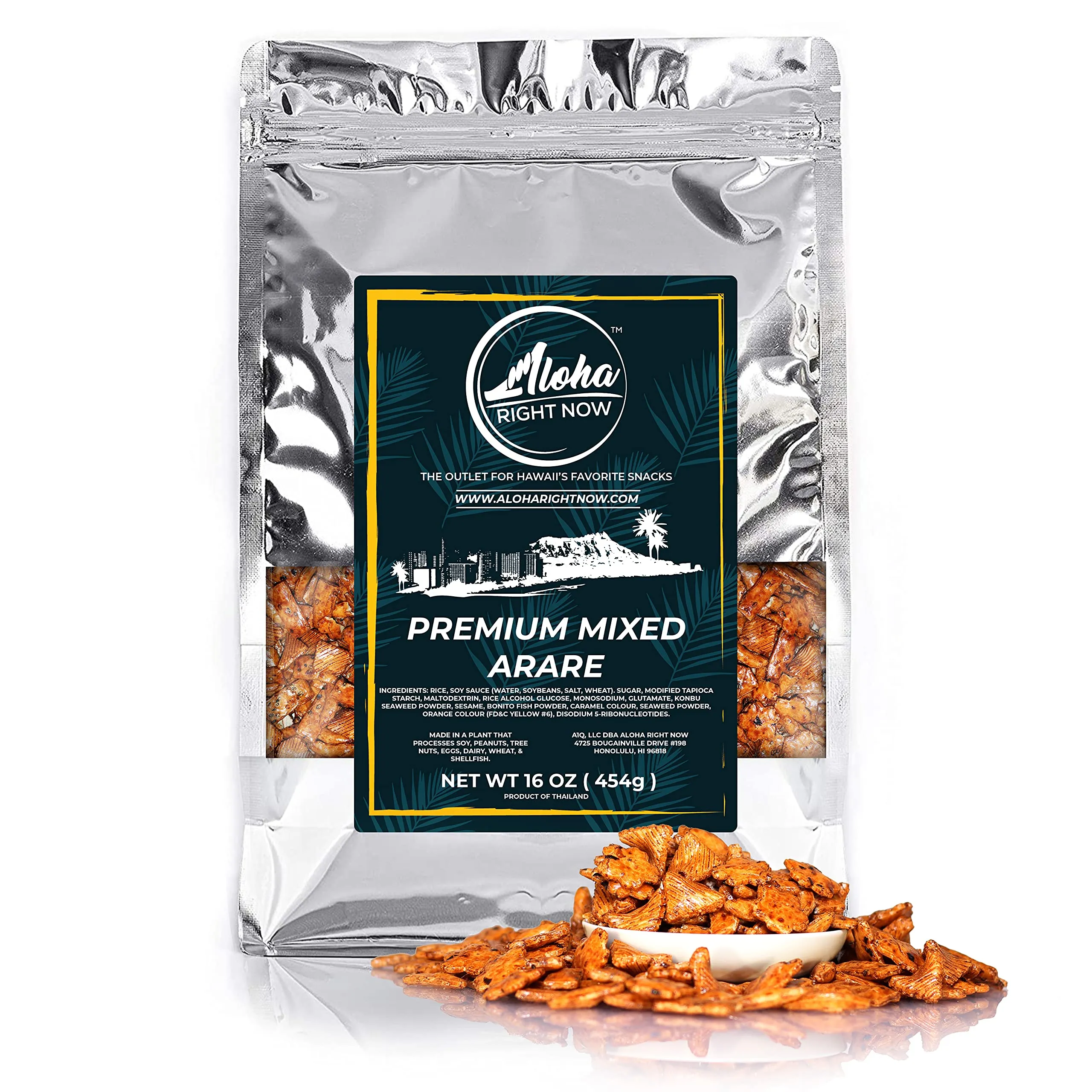Aloha Right Now Premium Mixed Arare Rice Crackers Mochi Crunch Japanese Hawaiian Style Asian Snack Mix 1LB 16oz