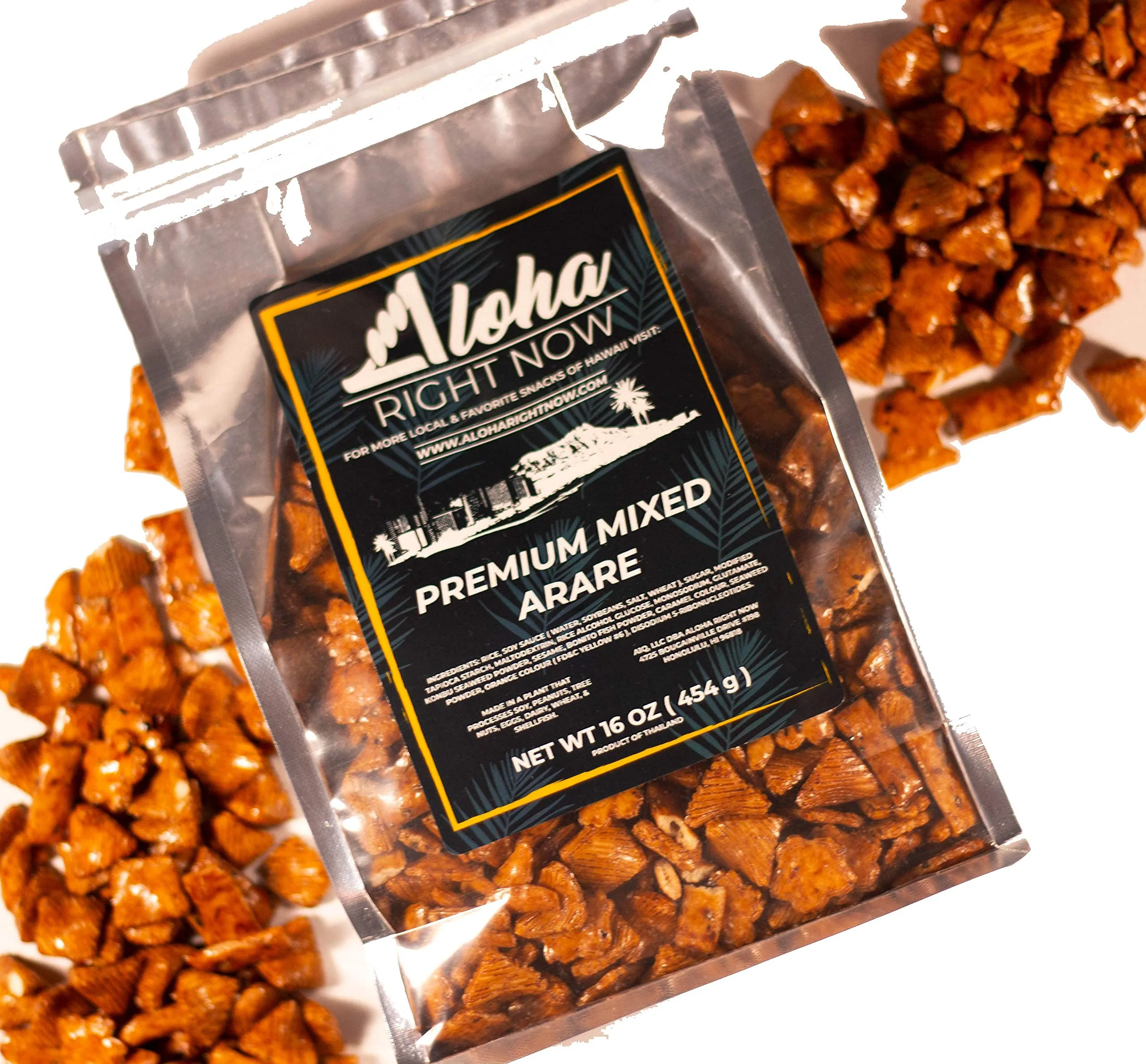 Aloha Right Now Premium Mixed Arare Rice Crackers Mochi Crunch Japanese Hawaiian Style Asian Snack Mix 1LB 16oz