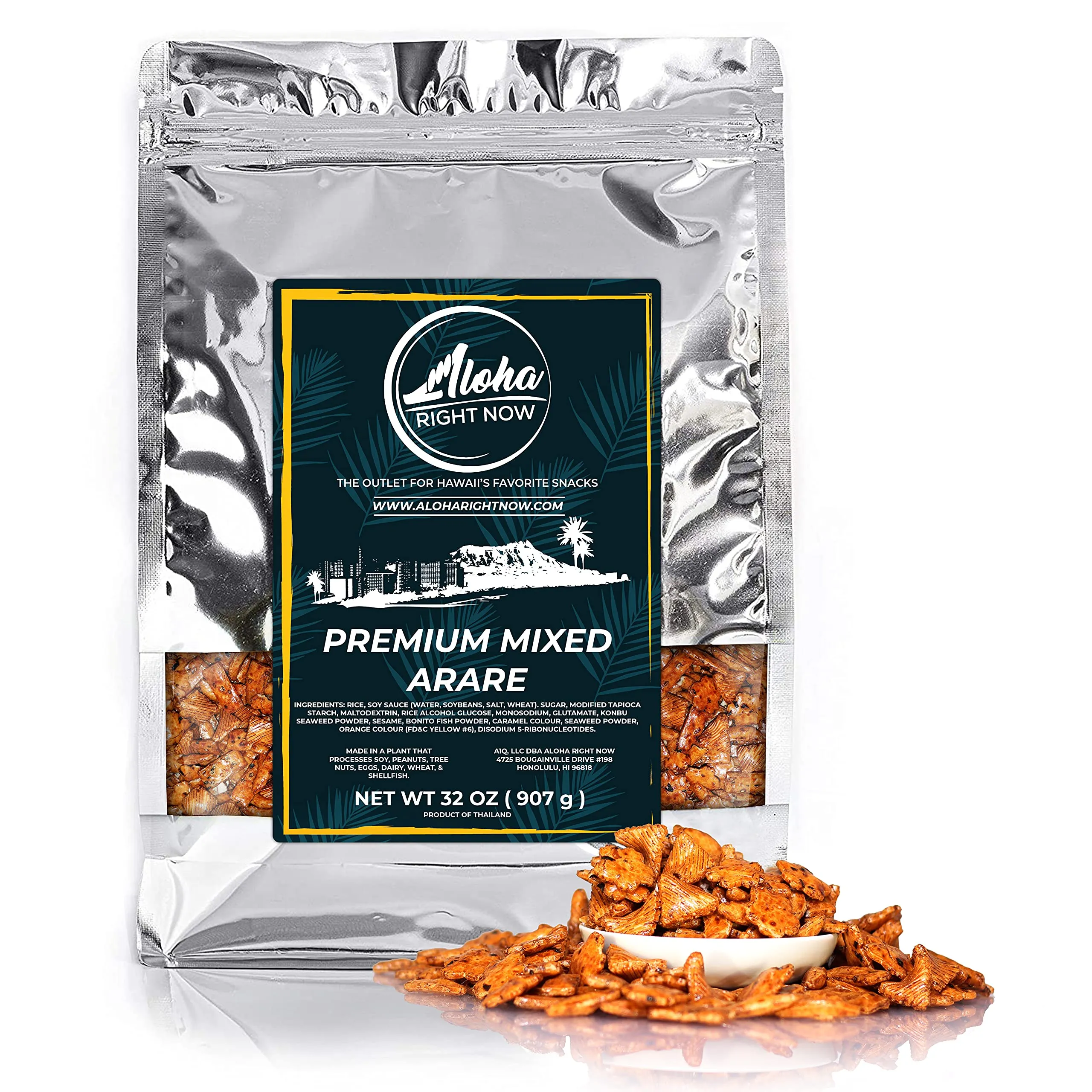 Aloha Right Now Premium Mixed Arare Rice Crackers Mochi Crunch Japanese Hawaiian Style Asian Snack Mix 1LB 16oz