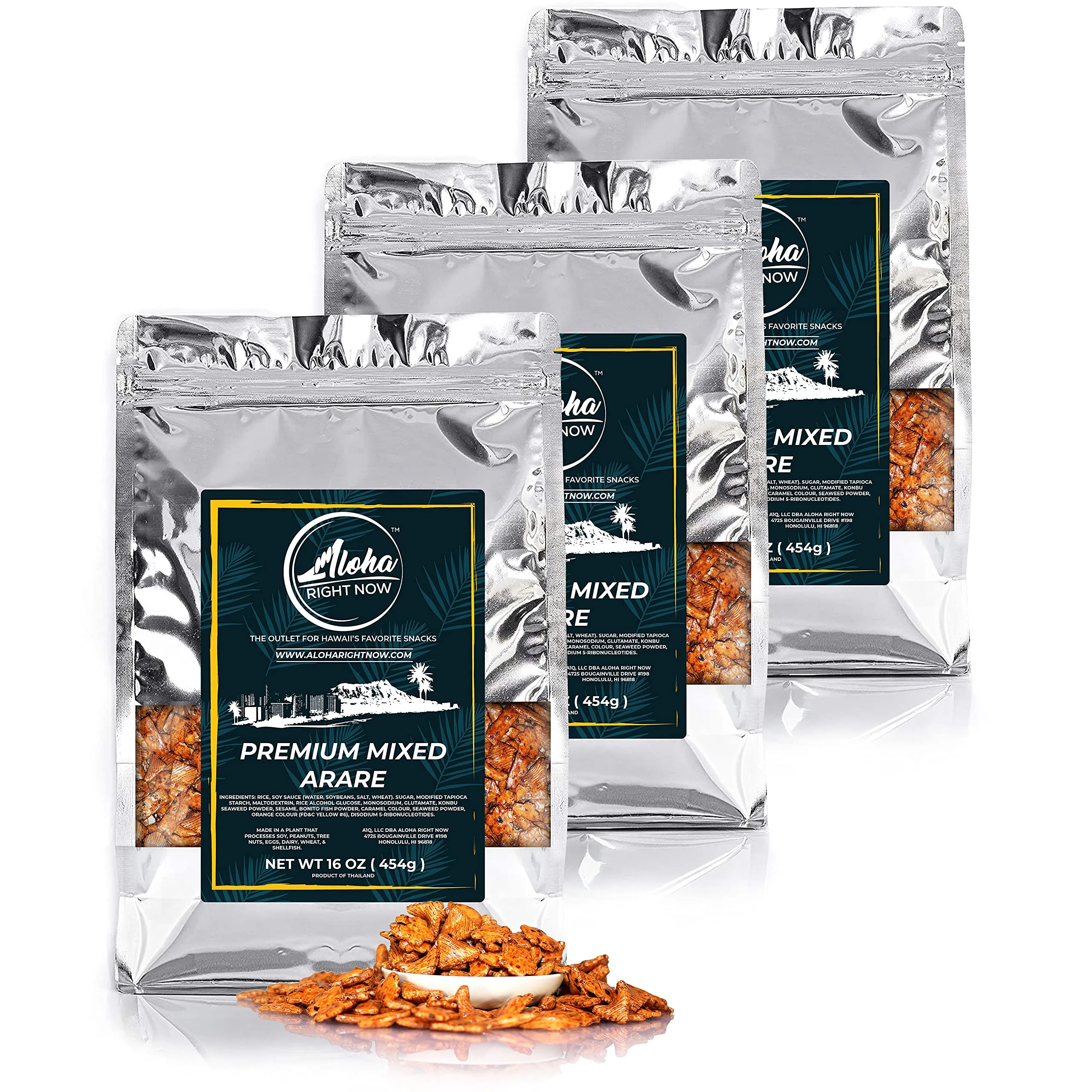 Aloha Right Now Premium Mixed Arare Rice Crackers Mochi Crunch Japanese Hawaiian Style Asian Snack Mix 1LB 16oz