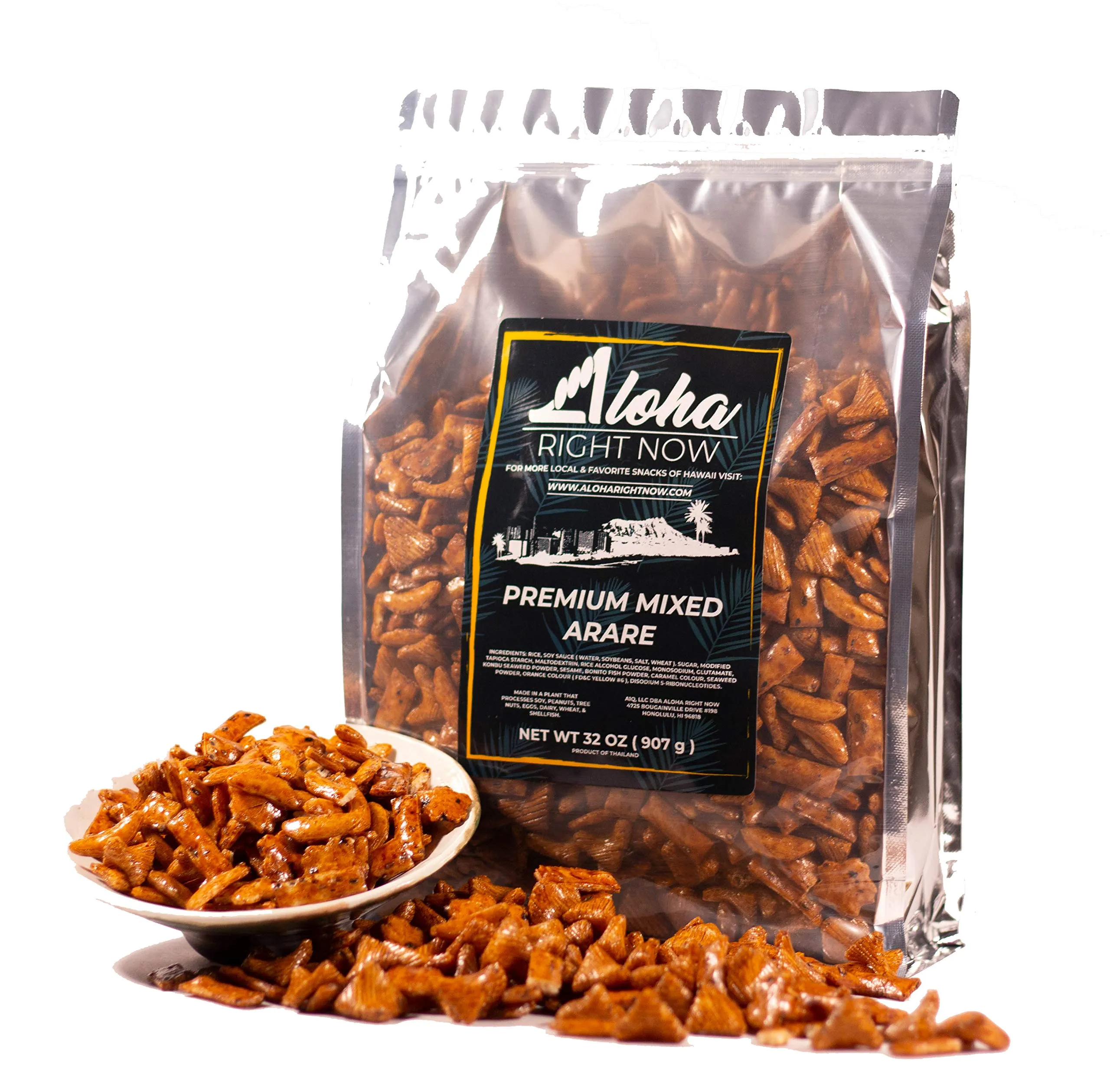 Aloha Right Now Premium Mixed Arare Rice Crackers Mochi Crunch Japanese Hawaiian Style Asian Snack Mix 1LB 16oz