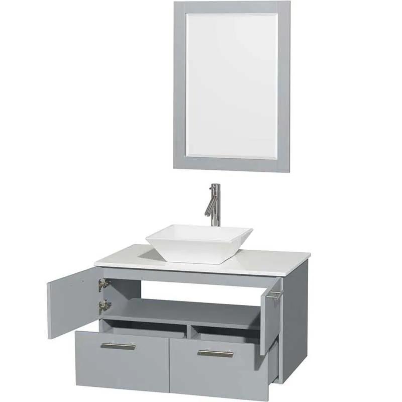 Amare 36" Single Bathroom Vanity in Dove Gray, White Man-Made Stone Countertop, Pyra White Porcelain Sink and 24" Mirror