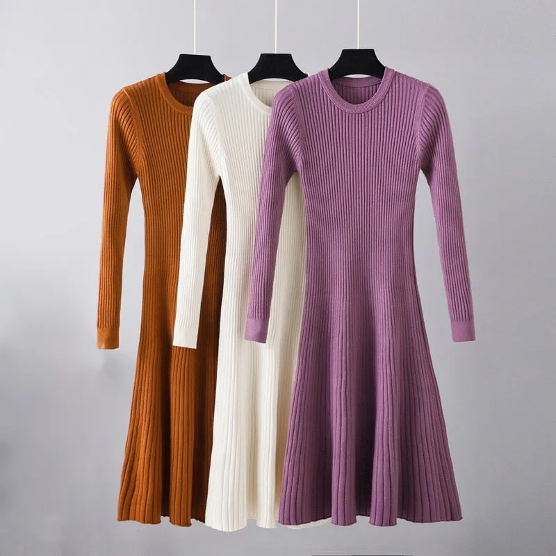 Ara - Schick Herbst Elegante Gerippte Midi Kleid für Damen