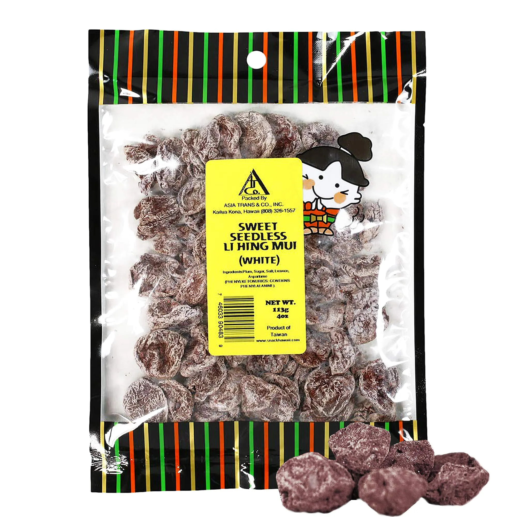 Asia Trans Seeded Red Li Hing Mui Crack Seed Plums - Hawaiian Favorite - Sweet, Sour, & Salty Dried Asian Plum