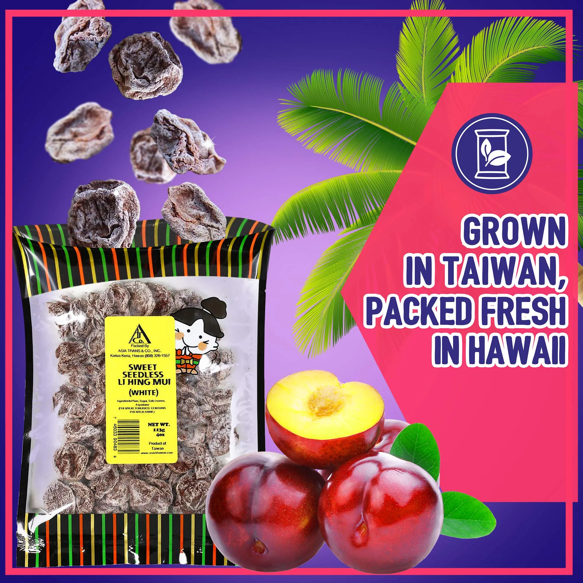 Asia Trans Seeded Red Li Hing Mui Crack Seed Plums - Hawaiian Favorite - Sweet, Sour, & Salty Dried Asian Plum