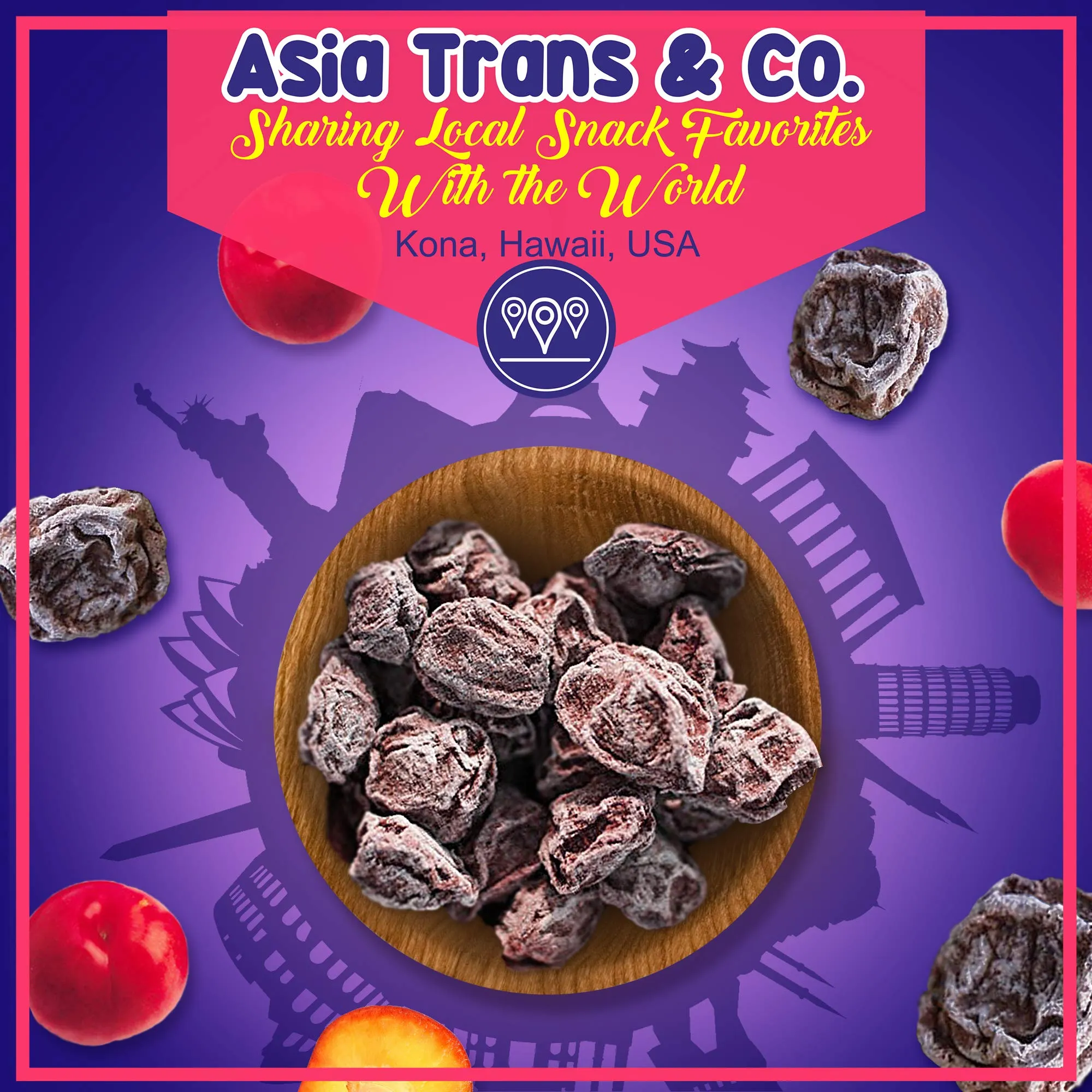 Asia Trans Seeded Red Li Hing Mui Crack Seed Plums - Hawaiian Favorite - Sweet, Sour, & Salty Dried Asian Plum
