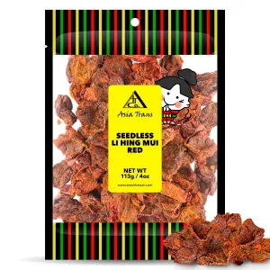 Asia Trans Seeded Red Li Hing Mui Crack Seed Plums - Hawaiian Favorite - Sweet, Sour, & Salty Dried Asian Plum