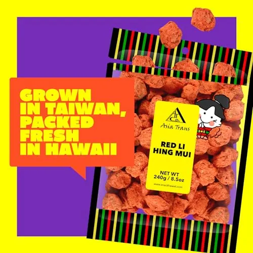 Asia Trans Seeded Red Li Hing Mui Crack Seed Plums - Hawaiian Favorite - Sweet, Sour, & Salty Dried Asian Plum