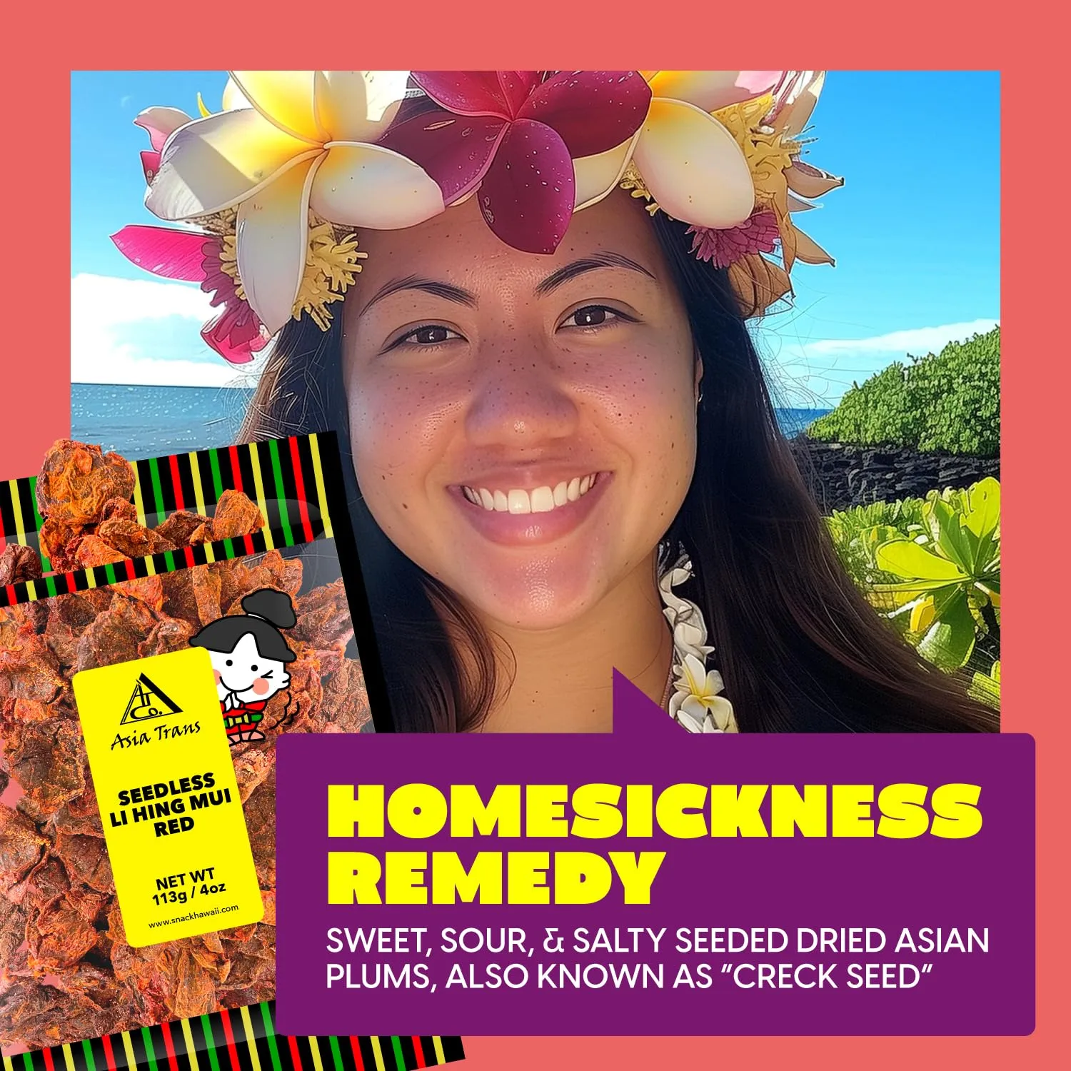 Asia Trans Seeded Red Li Hing Mui Crack Seed Plums - Hawaiian Favorite - Sweet, Sour, & Salty Dried Asian Plum