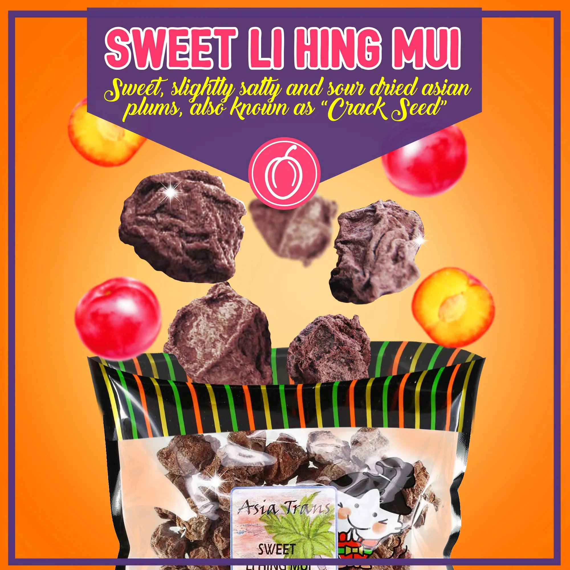 Asia Trans Seeded Red Li Hing Mui Crack Seed Plums - Hawaiian Favorite - Sweet, Sour, & Salty Dried Asian Plum