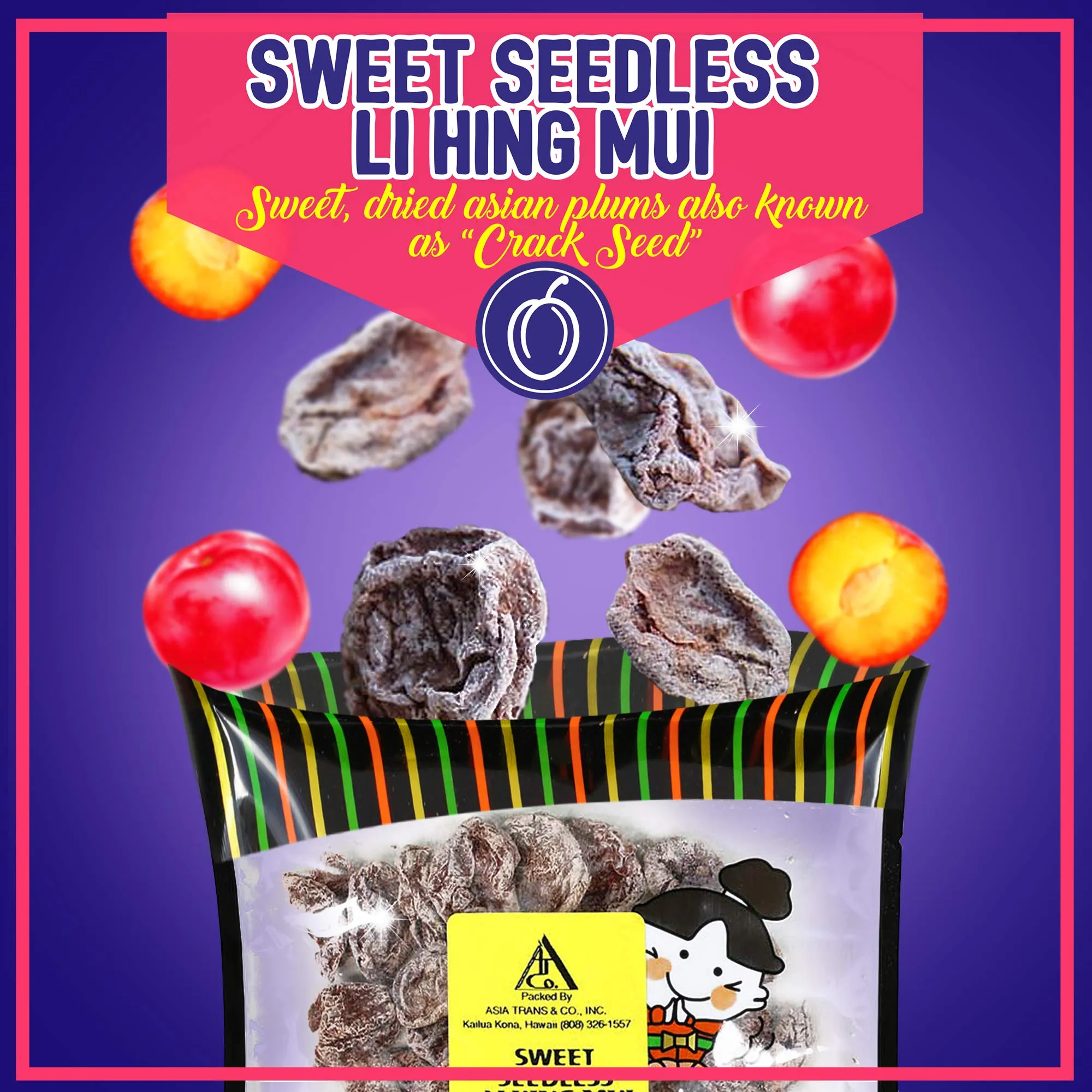 Asia Trans Seeded Red Li Hing Mui Crack Seed Plums - Hawaiian Favorite - Sweet, Sour, & Salty Dried Asian Plum