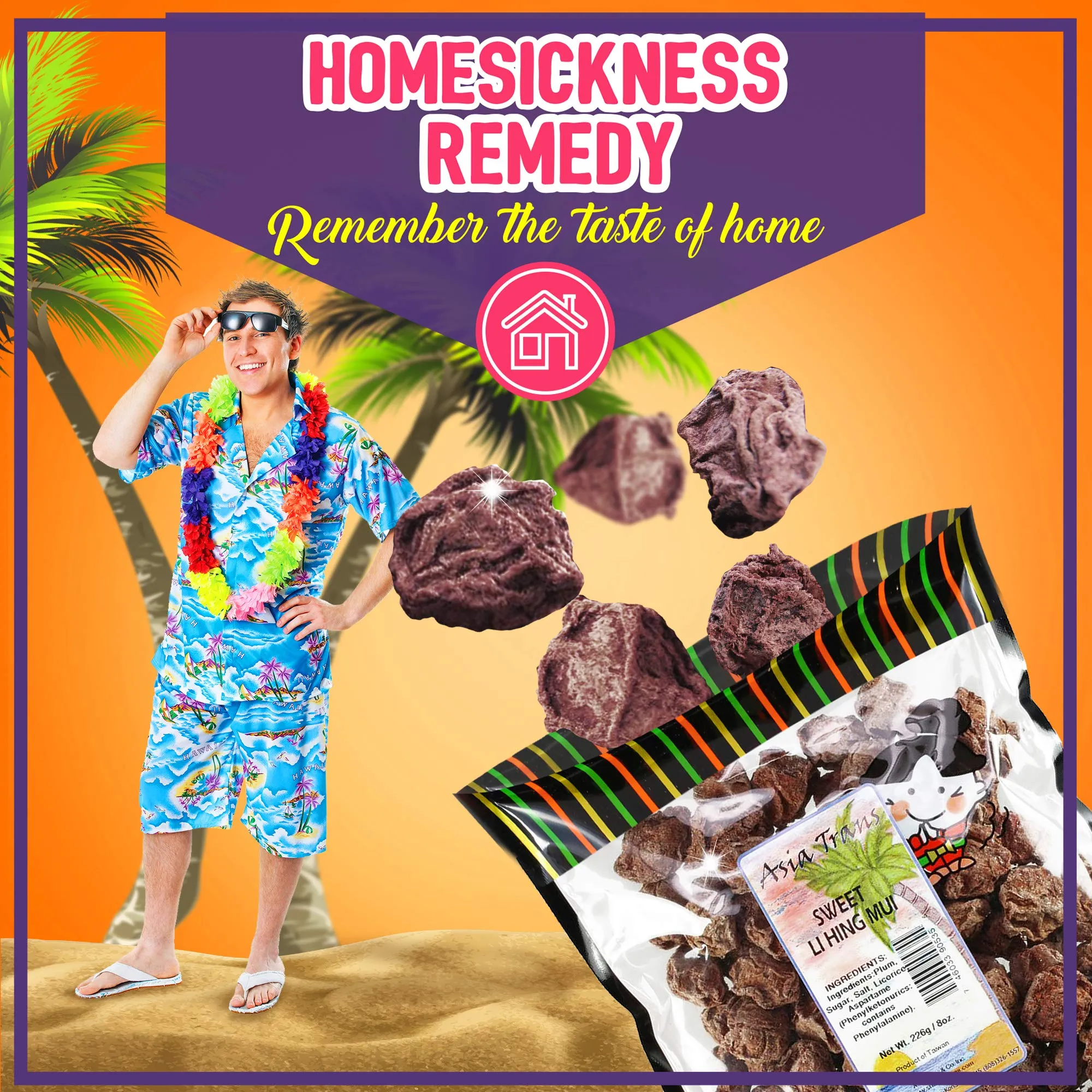 Asia Trans Seeded Red Li Hing Mui Crack Seed Plums - Hawaiian Favorite - Sweet, Sour, & Salty Dried Asian Plum