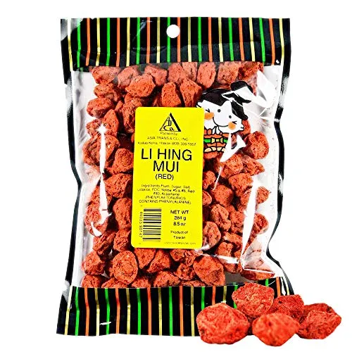 Asia Trans Seeded Red Li Hing Mui Crack Seed Plums - Hawaiian Favorite - Sweet, Sour, & Salty Dried Asian Plum