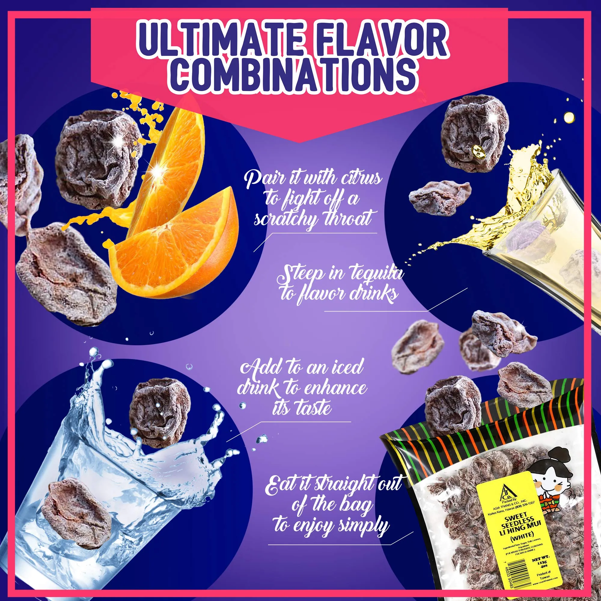 Asia Trans Seeded Red Li Hing Mui Crack Seed Plums - Hawaiian Favorite - Sweet, Sour, & Salty Dried Asian Plum