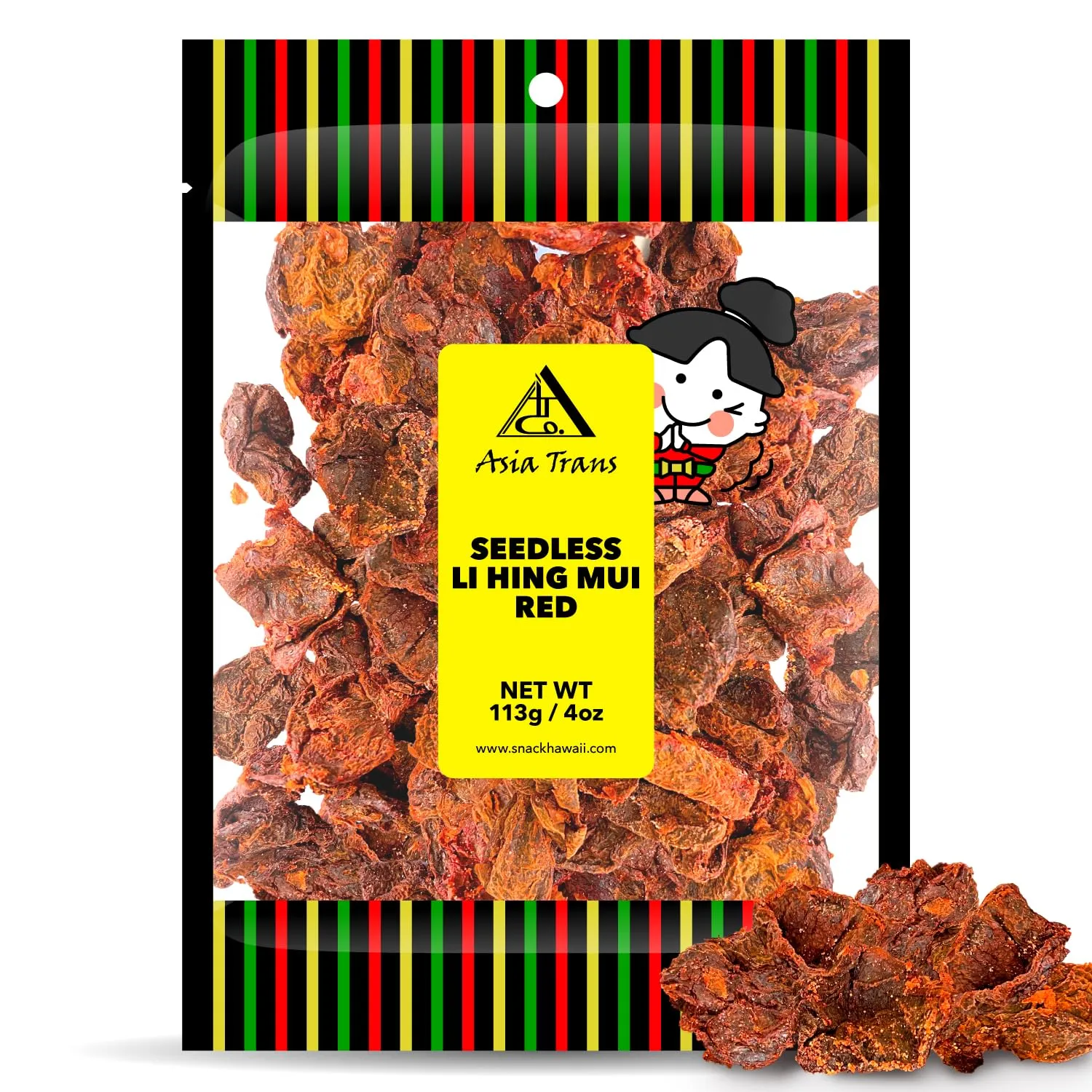 Asia Trans Seeded Red Li Hing Mui Crack Seed Plums - Hawaiian Favorite - Sweet, Sour, & Salty Dried Asian Plum