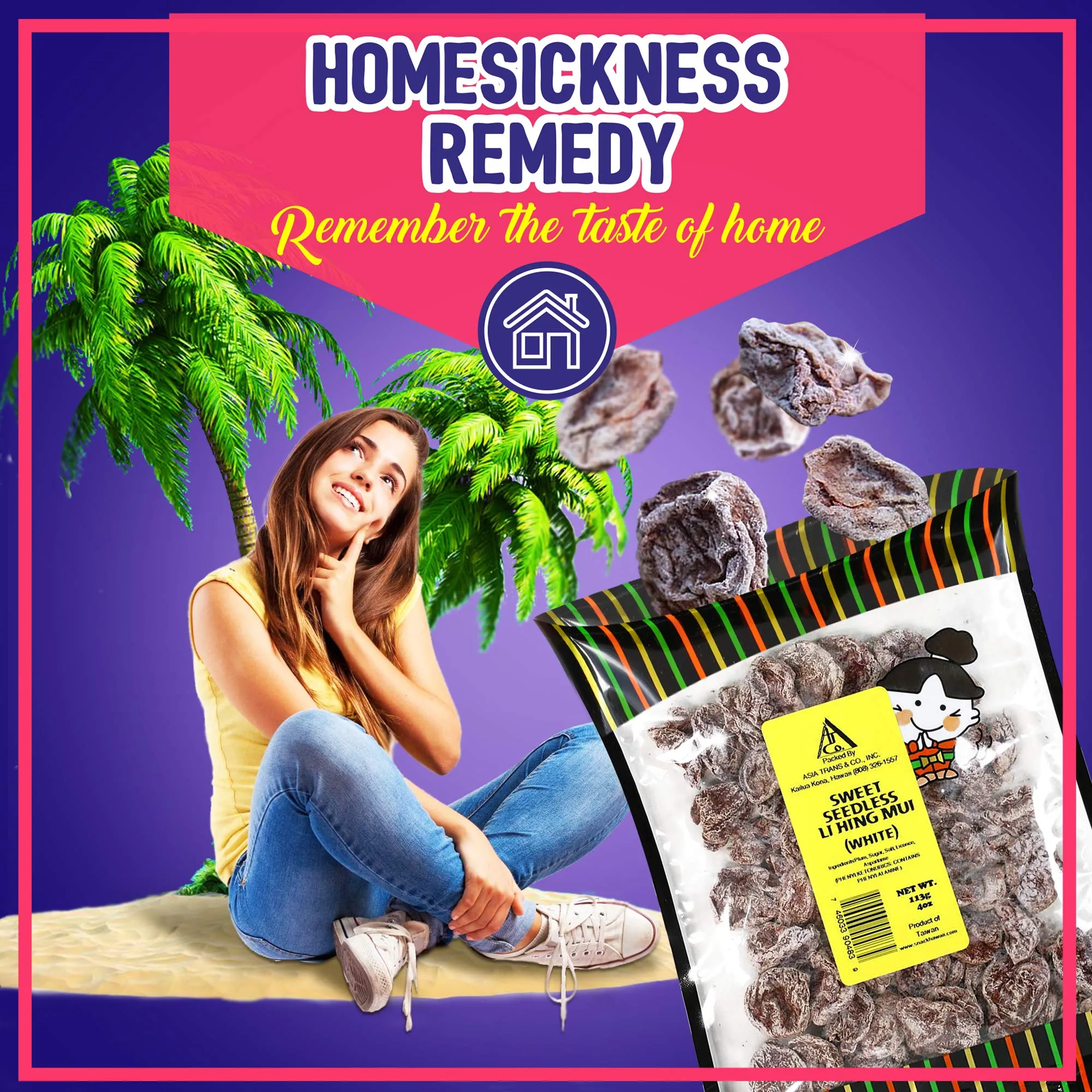 Asia Trans Seeded Red Li Hing Mui Crack Seed Plums - Hawaiian Favorite - Sweet, Sour, & Salty Dried Asian Plum
