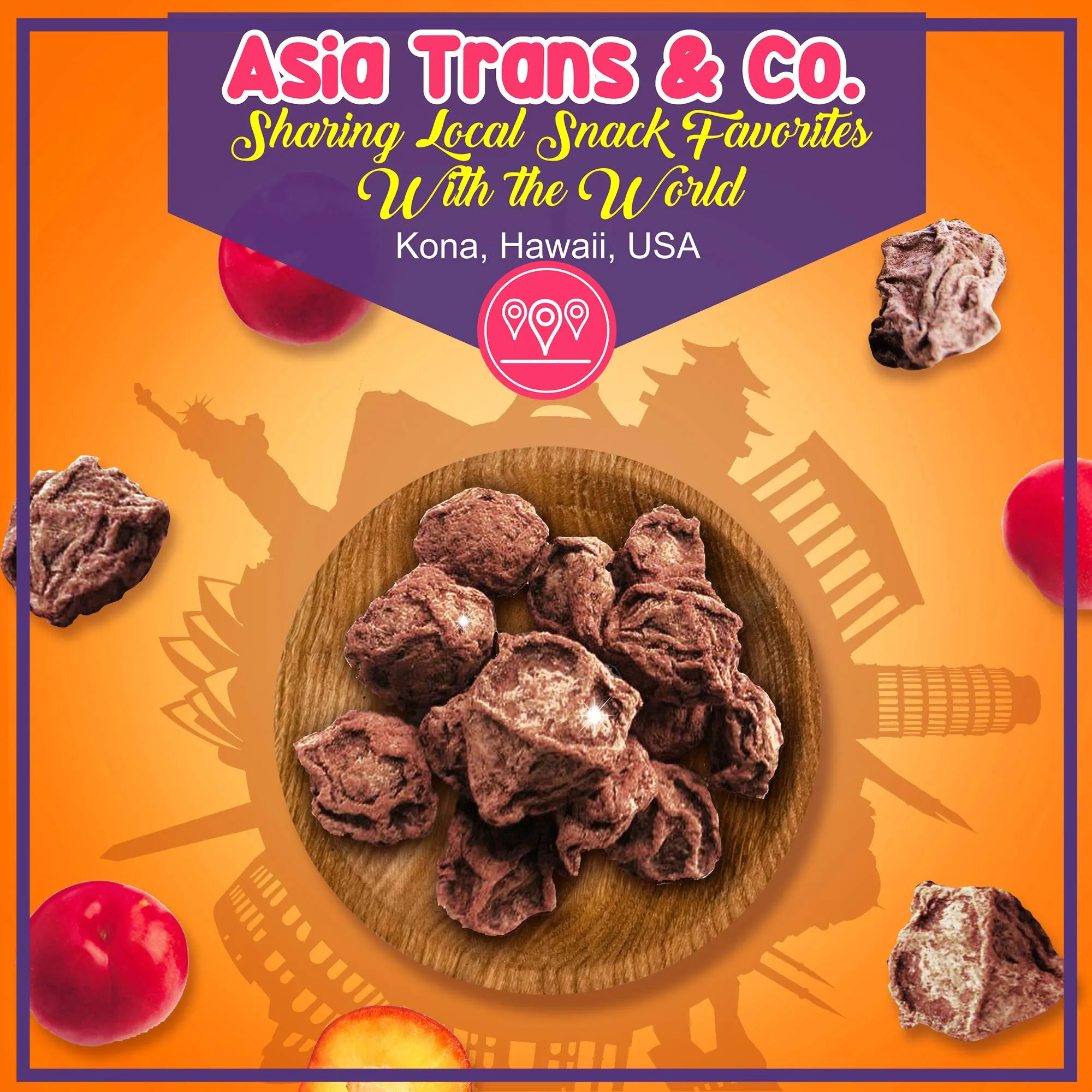 Asia Trans Seeded Red Li Hing Mui Crack Seed Plums - Hawaiian Favorite - Sweet, Sour, & Salty Dried Asian Plum