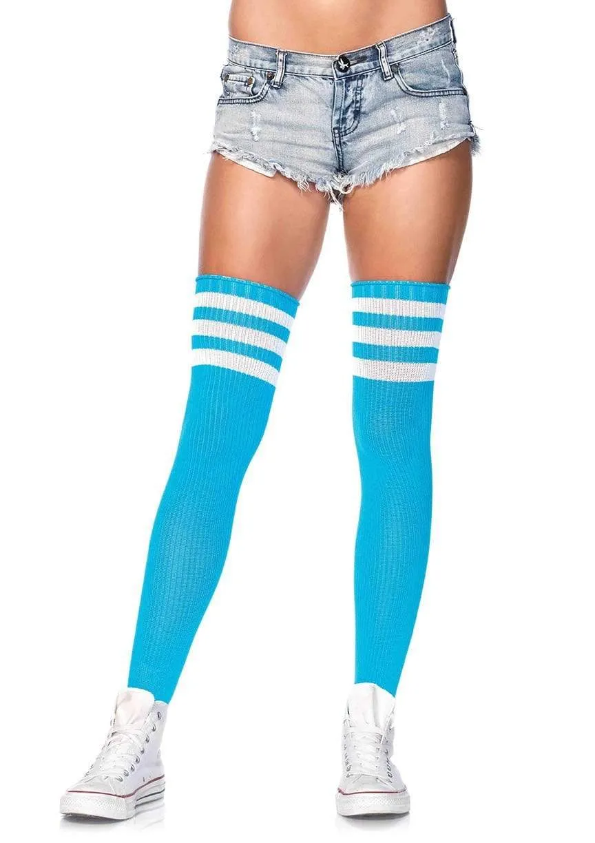 Athletic Thigh Highs Light Turquoise/White