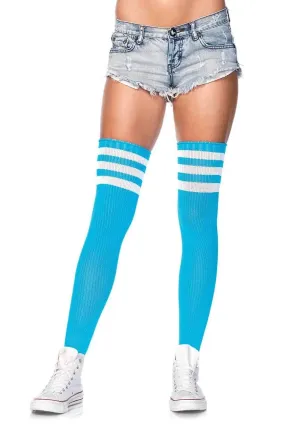 Athletic Thigh Highs Light Turquoise/White