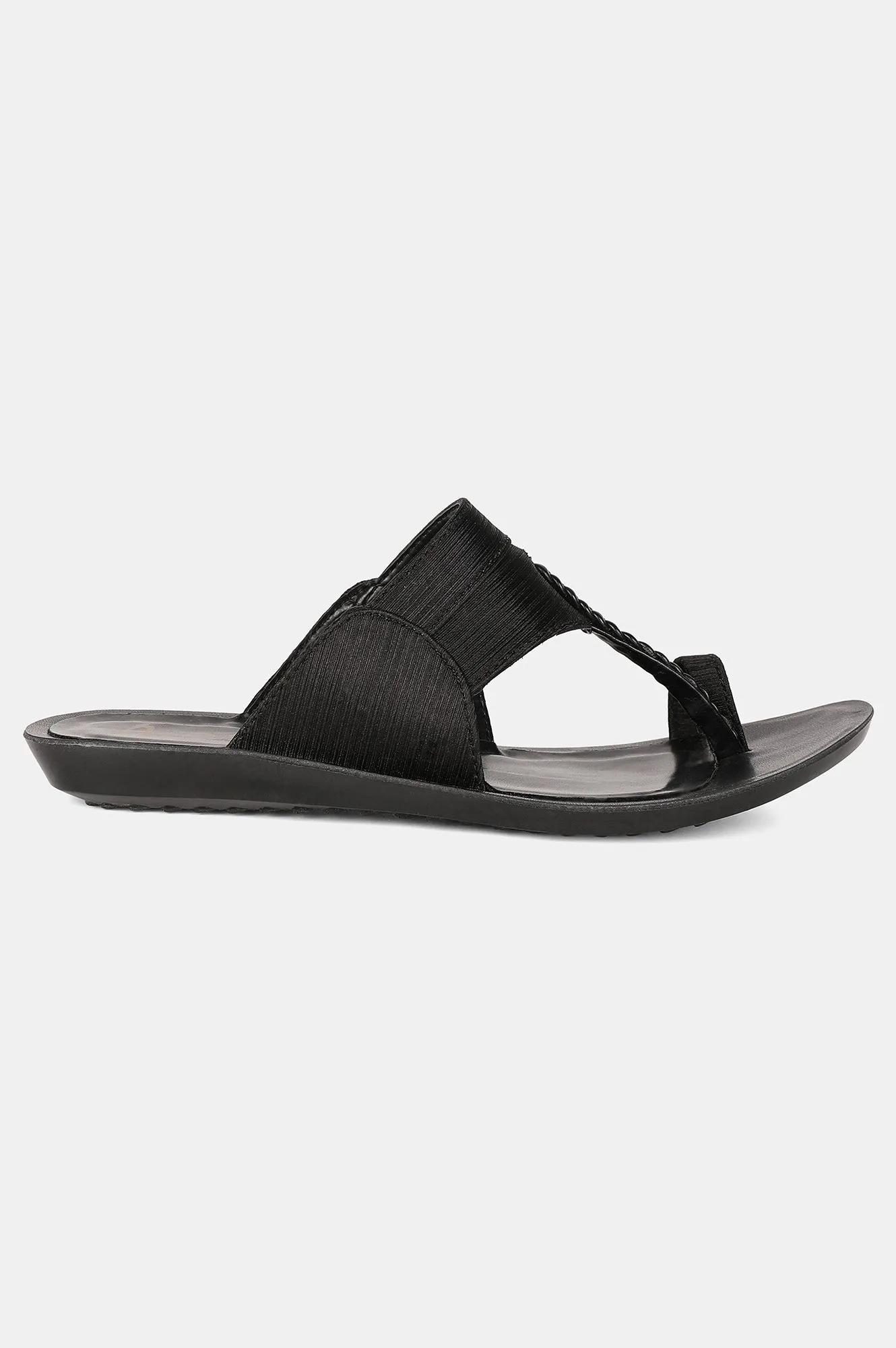 Aurelia Black Textured Almond Toe Flat-Zdarlene