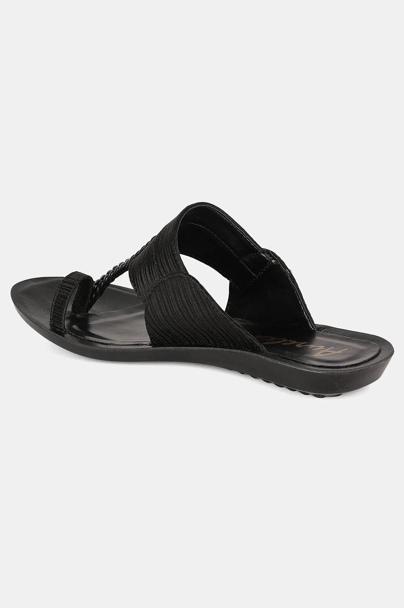Aurelia Black Textured Almond Toe Flat-Zdarlene