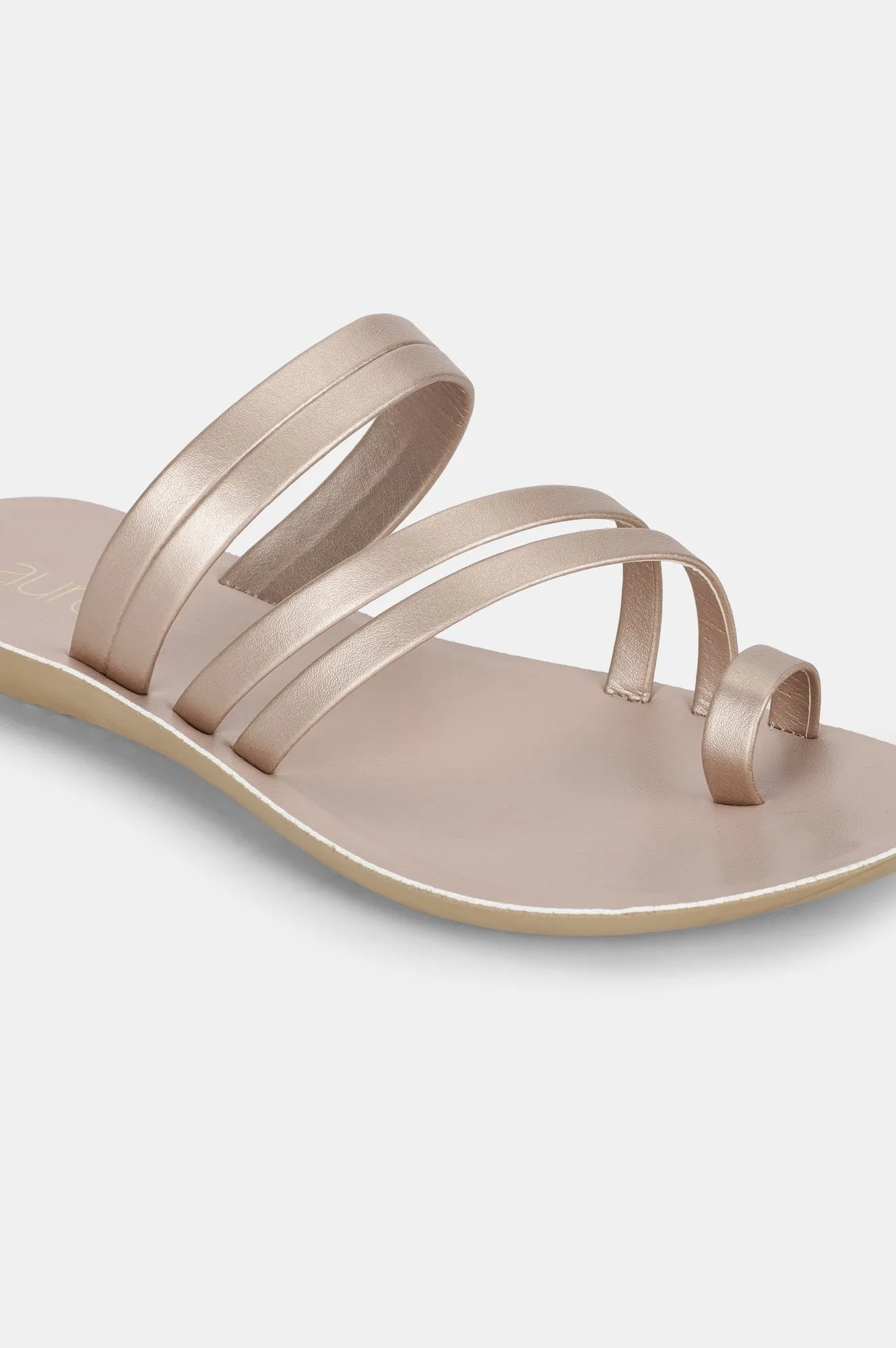 Aurelia Rose Gold Solid Almond Toe Flat-Zmelany