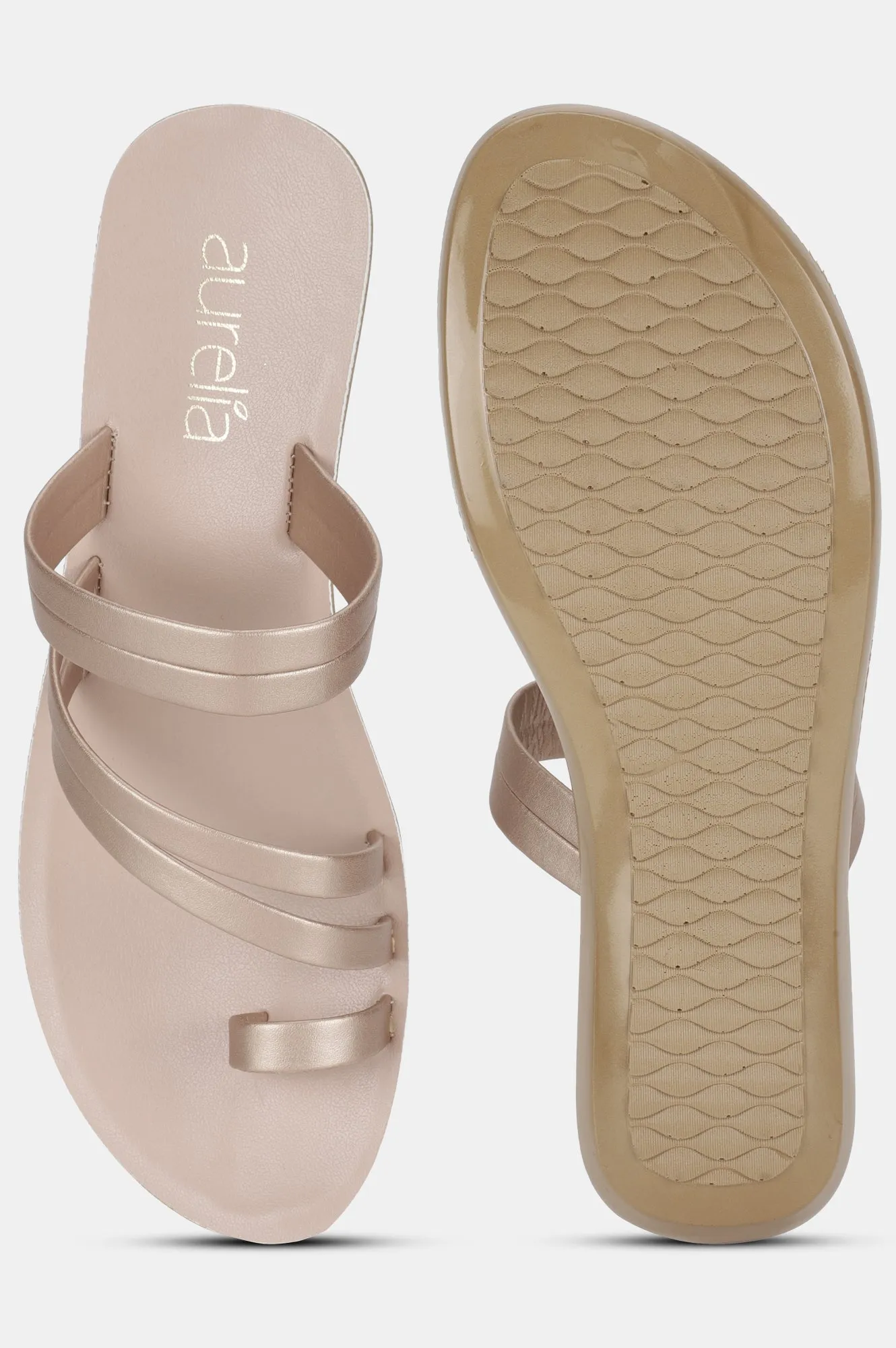 Aurelia Rose Gold Solid Almond Toe Flat-Zmelany