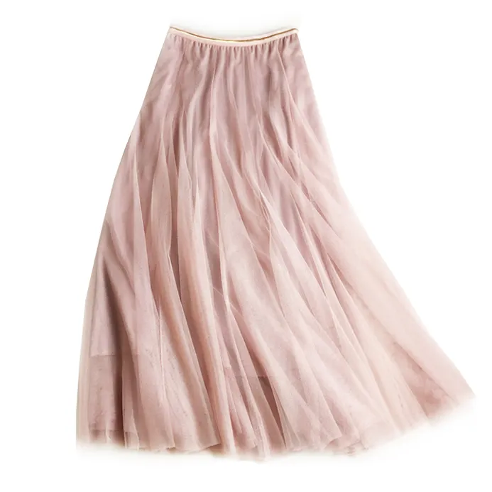 Ballet Pink Tulle Midi Skirt with Gold Waistband