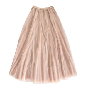 Ballet Pink Tulle Midi Skirt with Gold Waistband